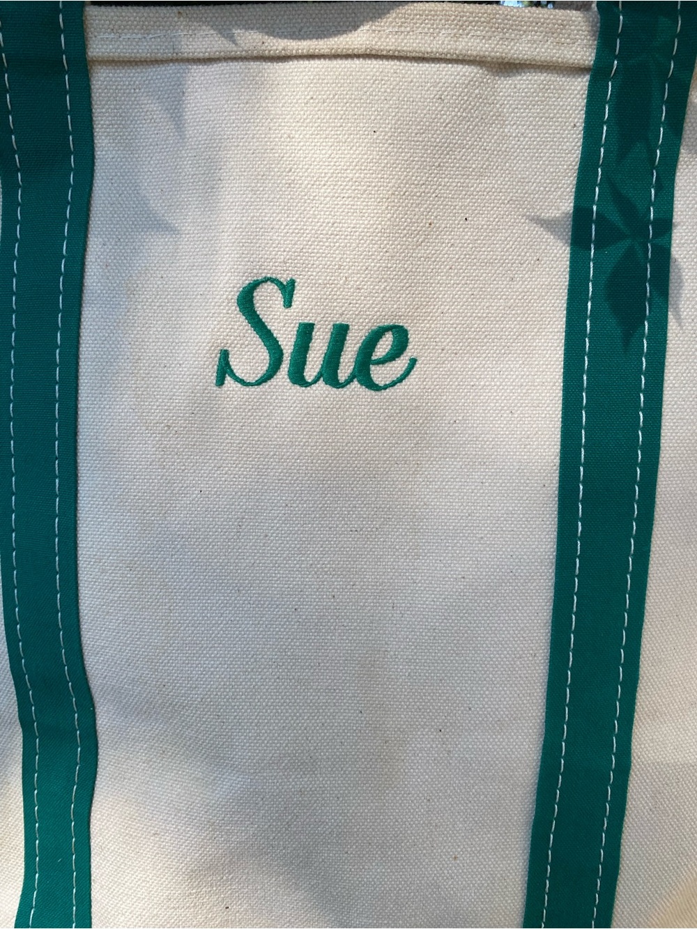 LL Bean Boat  and Tote Large Vintage Personalized Bag in Cream with Green Trim - Picture 8 of 11